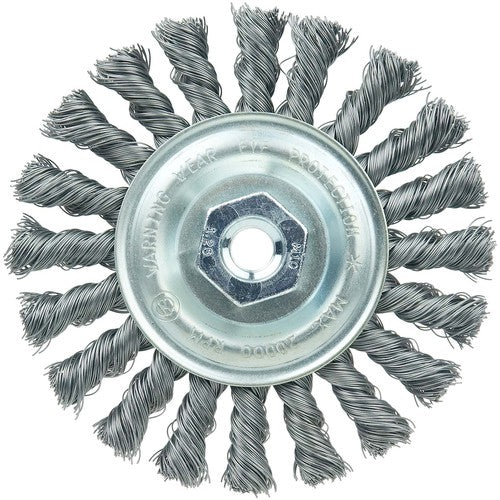 Vortec Pro 4″ Knot Wire Wheel, Standard Twist, .014″ Steel Fill, M10x1.25 Nut - USA Tool & Supply