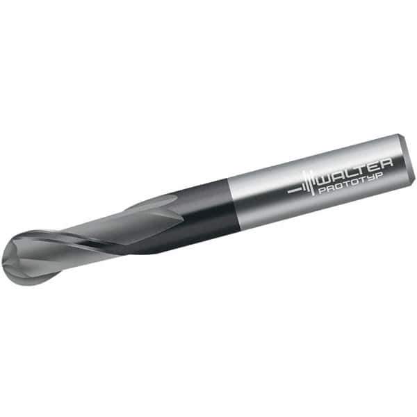 Walter-Prototyp - 3mm Diam, 7mm LOC, 2 Flute Solid Carbide Ball End Mill - Diamond Finish, Single End, 38mm OAL, 3mm Shank Diam, Spiral Flute - USA Tool & Supply