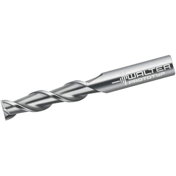 Walter-Prototyp - 1/2", 50.8mm LOC, 1/2" Shank Diam, 4-1/2" OAL, 2 Flute, Solid Carbide Square End Mill - Single End, Uncoated, Spiral Flute, 45° Helix, Centercutting, Right Hand Cut, Right Hand Flute - USA Tool & Supply