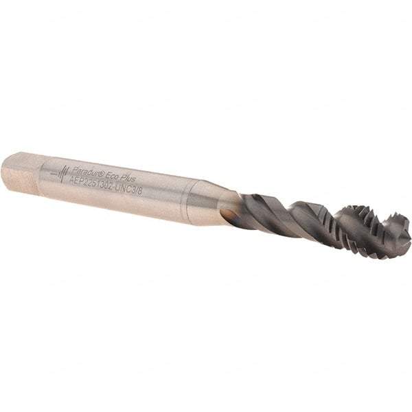 Walter-Prototyp - 3/8-16 UNC 3 Flute 2B Modified Bottoming Spiral Flute Tap - Powdered Metal, Hardlube Finish, 100mm OAL, Right Hand Flute, Right Hand Thread, Series AEP2251302 - USA Tool & Supply