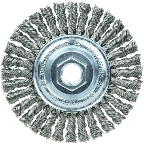 ‎Vortec Pro 4″ Knot Wire Wheel, Stringer Bead Twist, .020″ Steel Fill, 5/8″-11 UNC Nut - USA Tool & Supply