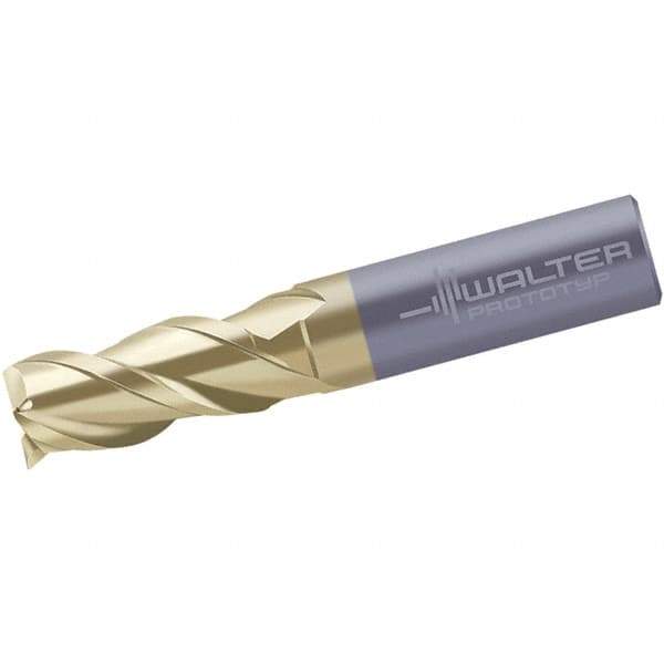 Walter-Prototyp - 5/8", 33.76mm LOC, 5/8" Shank Diam, 3-1/2" OAL, 3 Flute, Solid Carbide Square End Mill - Single End, TiAlN/ZrN Finish, Spiral Flute, 45° Helix, Centercutting, Right Hand Cut, Right Hand Flute - USA Tool & Supply