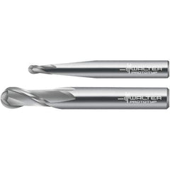 Walter-Prototyp - 2.5mm Diam, 7mm LOC, 2 Flute Solid Carbide Ball End Mill - Uncoated, Single End, 38mm OAL, 3mm Shank Diam, Spiral Flute - USA Tool & Supply
