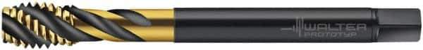 Walter-Prototyp - 7/16-20 UNF 3 Flute 2B Modified Bottoming Spiral Flute Tap - Cobalt, TiN Finish, 100mm OAL, Right Hand Flute, Right Hand Thread, Series AS2356005 - USA Tool & Supply