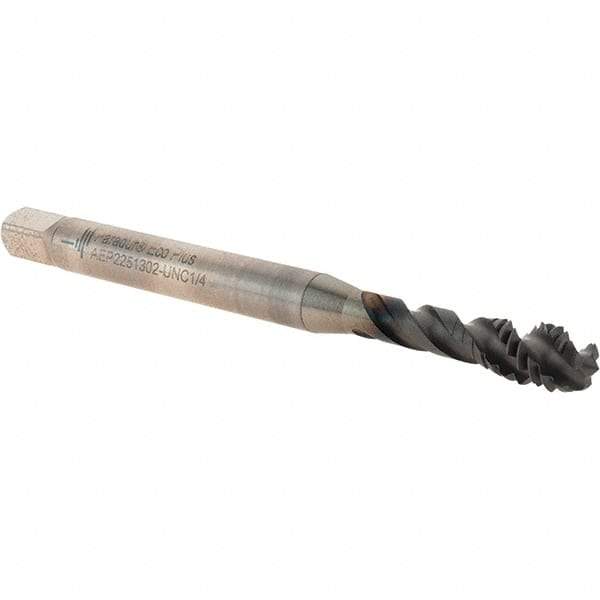 Walter-Prototyp - 1/4-20 UNC 3 Flute 2B Modified Bottoming Spiral Flute Tap - Powdered Metal, Hardlube Finish, 80.01mm OAL, Right Hand Flute, Right Hand Thread, Series AEP2251302 - USA Tool & Supply