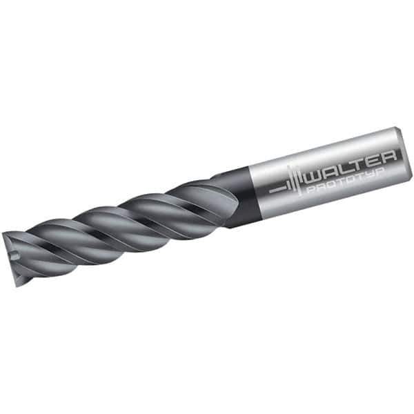 Walter-Prototyp - 3/8", 28.58mm LOC, 3/8" Shank Diam, 3" OAL, 4 Flute, Solid Carbide Square End Mill - Single End, TiAlN Finish, Spiral Flute, 45° Helix, Centercutting, Right Hand Cut, Right Hand Flute - USA Tool & Supply