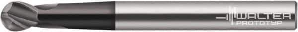 Walter-Prototyp - 12mm Diam, 13mm LOC, 4 Flute Solid Carbide Ball End Mill - TiAlN Finish, Single End, 100mm OAL, 12mm Shank Diam, Spiral Flute - USA Tool & Supply