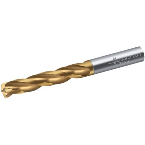 Walter-Titex - 10.5mm 150° Spiral Flute Solid Carbide Screw Machine Drill Bit - TiN Finish, Right Hand Cut, 55mm Flute Length, 89mm OAL, Maximiza Point, Straight Shank - USA Tool & Supply