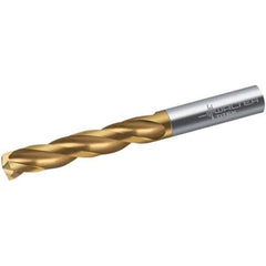Walter-Titex - 10.5mm 150° Spiral Flute Solid Carbide Screw Machine Drill Bit - TiN Finish, Right Hand Cut, 55mm Flute Length, 89mm OAL, Maximiza Point, Straight Shank - USA Tool & Supply