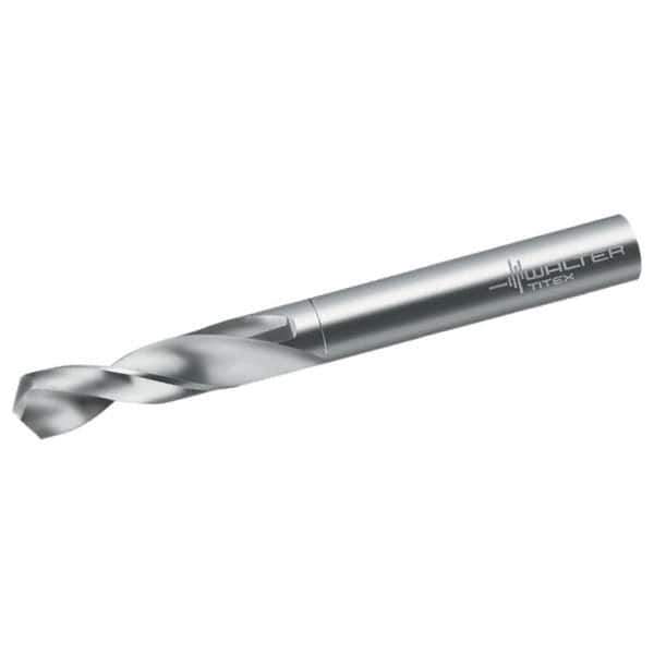 Walter-Titex - 7.6mm 118° Spiral Flute Solid Carbide Screw Machine Drill Bit - Bright Finish, Right Hand Cut, 37mm Flute Length, 79mm OAL, Form V+A Point, Straight Shank - USA Tool & Supply