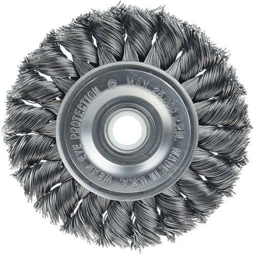 Vortec Pro 3″ Knot Wire Wheel, Standard Twist, .014″ , 1/2″-3/8″ Arbor Hole, Steel Wire - USA Tool & Supply