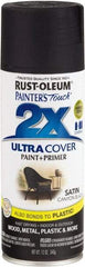 Rust-Oleum - Canyon Black, Satin, Enamel Spray Paint - 8 to 12 Sq Ft per Can, 12 oz Container - USA Tool & Supply