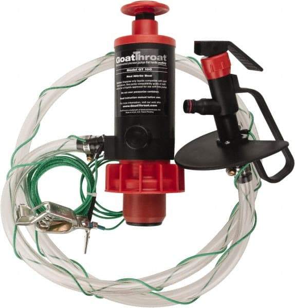 GoatThroat Pumps - 3/8" Outlet, 4 GPM, Polypropylene Hand Operated Transfer Pump - 56" OAL, For up to 55 Gal Drums, For Class I & II Flammable & Combustible Liquids - USA Tool & Supply