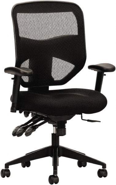 Basyx - 44-1/2" High High Back Chair - 30" Wide x 26" Deep, Padded Mesh Seat, Black - USA Tool & Supply