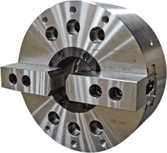 TMX - 2 Jaws, 12" Chuck Diam, Plain Back Mount, 3.5827" Through Hole, Drawtube, Hydraulic Power Lathe Chuck - 1.3386" to 11.9685" Jaw Capacity, 3,300 RPM - USA Tool & Supply