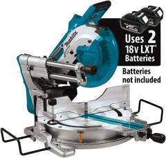 Makita - 36 Amp, 18 Volt, 4,400 RPM, 60° Double Bevel Sliding Miter Saw - 5/8" Arbor, 10" Blade Diam, Includes Vertical Vise, Triangular Rule, Dust Bag, Hex Wrench, 10" x 5/8" 40T Micro-Polished Miter Saw Blade & Wireless Unit - USA Tool & Supply