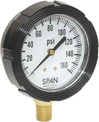 Span - 3-1/2" Dial, 1/4 Thread, 0-300 Scale Range, Pressure Gauge - Lower Connection Mount, Accurate to 1% Full-Scale of Scale - USA Tool & Supply