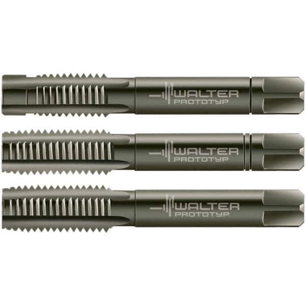 Walter-Prototyp - M8x1.25 Metric, 4 Flute, Modified Bottoming & Plug, Nitride/Oxide Finish, Cobalt Tap Set - Right Hand Cut, 63mm OAL, 3/4" Thread Length, 6HX Class of Fit, Series 30016 - USA Tool & Supply