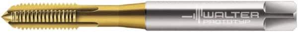 Walter-Prototyp - M10x1.50 Metric 6H 3 Flute TiN Finish Cobalt Straight Flute Machine Tap - Modified Bottoming, Right Hand Thread, 100mm OAL, 20mm Thread Length, Oversize - Exact Industrial Supply