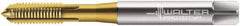 Walter-Prototyp - M10x1.50 Metric 6H 3 Flute TiN Finish Cobalt Straight Flute Machine Tap - Modified Bottoming, Right Hand Thread, 100mm OAL, 20mm Thread Length, Oversize - Exact Industrial Supply