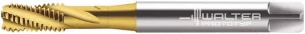 Walter-Prototyp - M10x1.50 Metric 5 Flute 6HX Bottoming Spiral Flute Tap - Cobalt, TiN Finish, 100mm OAL, Right Hand Flute, Right Hand Thread, Series 2051315 - USA Tool & Supply