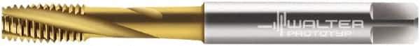 Walter-Prototyp - M10x1.50 Metric 3 Flute 6H Modified Bottoming Spiral Flute Tap - Cobalt, TiN Finish, 100mm OAL, Right Hand Flute, Right Hand Thread, Series 2041215 - USA Tool & Supply