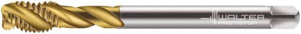 Walter-Prototyp - M16x2.00 Metric 4 Flute 6H Modified Bottoming Spiral Flute Tap - Cobalt, TiN Finish, 110mm OAL, Right Hand Flute, Right Hand Thread, Series 7056775 - USA Tool & Supply