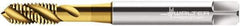 Walter-Prototyp - M3x0.50 Metric 3 Flute 6H Modified Bottoming Spiral Flute Tap - Cobalt, TiN Finish, 56mm OAL, Right Hand Flute, Right Hand Thread, Series P2051905 - Exact Industrial Supply