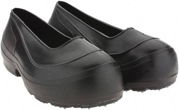 Winter Walking - Men's 2XL (Women's XL) Chemical Resistant Overshoes - 4" High, Plain Toe, Cleated Sole, Polyurethane Upper, Black - USA Tool & Supply