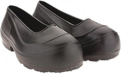 Winter Walking - Men's L (Women's M) Chemical Resistant Overshoes - 4" High, Plain Toe, Cleated Sole, Polyurethane Upper, Black - USA Tool & Supply