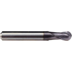Emuge - 1/4" Diam, 3/8" LOC, 2 Flute Solid Carbide Ball End Mill - TiAlN Finish, Single End, 2-1/4" OAL, 1/4" Shank Diam, Ball Flute - USA Tool & Supply