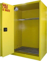 Securall Cabinets - 43" Wide x 31" Deep x 65" High, 18 Gauge Steel Vertical Drum Cabinet with 3 Point Key Lock - Yellow, Self-Closing Door, 1 Shelf, 2 Drums, Drum Rollers Included - USA Tool & Supply