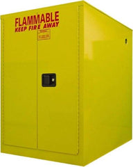 Securall Cabinets - 34" Wide x 50" Deep x 52" High, 18 Gauge Steel Horizontal Drum Cabinet with 3 Point Key Lock - Yellow, Self-Closing Door, 1 Drum - USA Tool & Supply