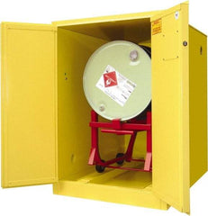 Securall Cabinets - 34" Wide x 50" Deep x 50" High, 18 Gauge Steel Horizontal Drum Cabinet with 3 Point Key Lock - Yellow, Manual Closing Door, 1 Drum - USA Tool & Supply