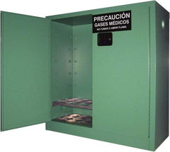 Securall Cabinets - 2 Door, Green Steel Standard Safety Cabinet for Flammable and Combustible Liquids - 44" High x 43" Wide x 18" Deep, Manual Closing Door, 3 Point Key Lock, D, E Cylinder Capacity - USA Tool & Supply