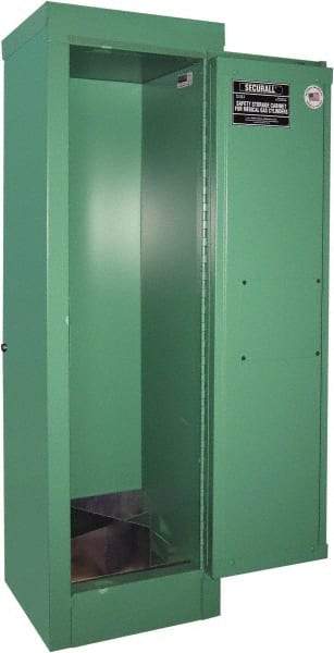 Securall Cabinets - 1 Door, Green Steel Standard Safety Cabinet for Flammable and Combustible Liquids - 44" High x 14" Wide x 13-5/8" Deep, Manual Closing Door, 3 Point Key Lock, D, E Cylinder Capacity - USA Tool & Supply