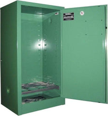 Securall Cabinets - 1 Door, Green Steel Standard Safety Cabinet for Flammable and Combustible Liquids - 65" High x 43" Wide x 34" Deep, Manual Closing Door, 3 Point Key Lock, H Cylinder Capacity - USA Tool & Supply