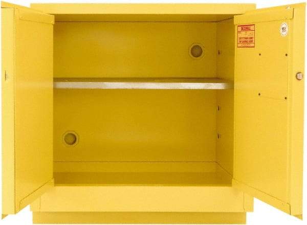 Securall Cabinets - 2 Door, 1 Shelf, Yellow Steel Under the Counter Safety Cabinet for Flammable and Combustible Liquids - 35-9/16" High x 59" Wide x 22" Deep, Manual Closing Door, 3 Point Key Lock, 44 Gal Capacity - USA Tool & Supply