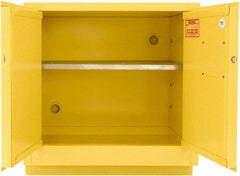 Securall Cabinets - 2 Door, 1 Shelf, Yellow Steel Under the Counter Safety Cabinet for Flammable and Combustible Liquids - 35-9/16" High x 35" Wide x 22" Deep, Manual Closing Door, 3 Point Key Lock, 24 Gal Capacity - USA Tool & Supply