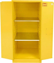 Securall Cabinets - 2 Door, 2 Shelf, Yellow Steel Standard Safety Cabinet for Flammable and Combustible Liquids - 65" High x 31" Wide x 31" Deep, Manual Closing Door, 3 Point Key Lock, 60 Gal Capacity - USA Tool & Supply