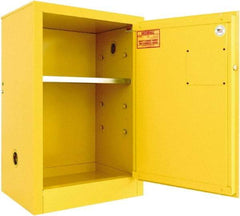 Securall Cabinets - 1 Door, 1 Shelf, Yellow Steel Standard Safety Cabinet for Flammable and Combustible Liquids - 35" High x 24" Wide x 18" Deep, Manual Closing Door, 3 Point Key Lock, 12 Gal Capacity - USA Tool & Supply