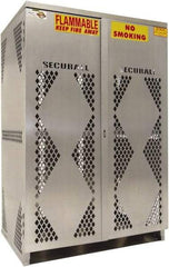 Securall Cabinets - 2 Door, 4 Shelf, Yellow Steel Standard Safety Cabinet for Flammable and Combustible Liquids - 65" High x 43" Wide x 32" Deep, Manual Closing Door, Padlockable Hasp, 20 or 33 Lb Cylinder Capacity - USA Tool & Supply