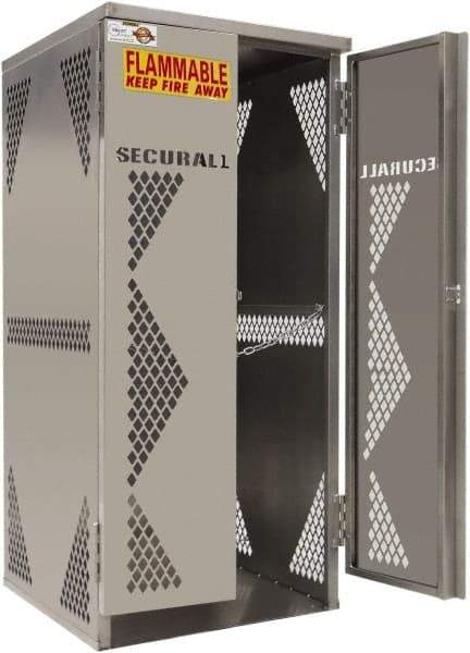 Securall Cabinets - 2 Door, Silver Steel Standard Safety Cabinet for Flammable and Combustible Liquids - 65" High x 30" Wide x 32" Deep, Manual Closing Door, Padlockable Hasp, Vertical Cylinder Capacity - USA Tool & Supply