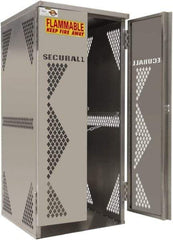 Securall Cabinets - 2 Door, Silver Aluminum Standard Safety Cabinet for Flammable and Combustible Liquids - 65" High x 30" Wide x 32" Deep, Manual Closing Door, Padlockable Hasp, Vertical Cylinder Capacity - USA Tool & Supply