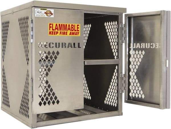 Securall Cabinets - 2 Door, 2 Shelf, Yellow Steel Standard Safety Cabinet for Flammable and Combustible Liquids - 33" High x 30" Wide x 32" Deep, Manual Closing Door, Padlockable Hasp, 20 or 33 Lb Cylinder Capacity - USA Tool & Supply