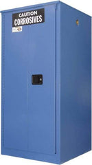 Securall Cabinets - 2 Door, 2 Shelf, Blue Steel Standard Safety Cabinet for Corrosive Chemicals - 65" High x 31" Wide x 31" Deep, Manual Closing Door, 3 Point Key Lock, 60 Gal Capacity - USA Tool & Supply