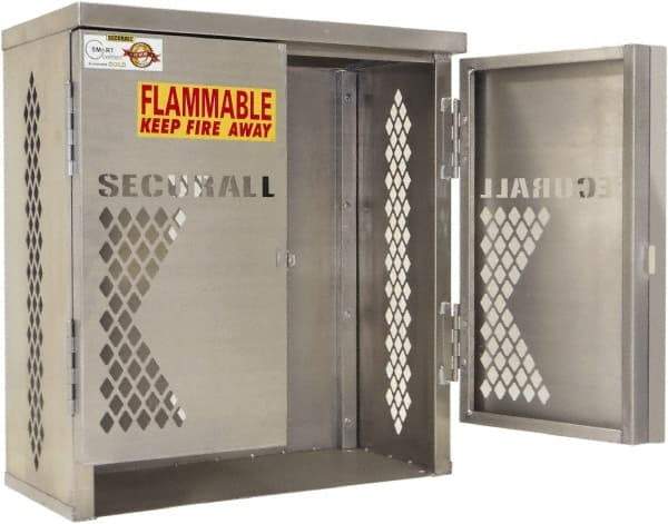 Securall Cabinets - 1 Door, 1 Shelf, Yellow Steel Standard Safety Cabinet for Flammable and Combustible Liquids - 33" High x 31" Wide x 16" Deep, Manual Closing Door, Padlockable Hasp, 20 or 33 Lb Cylinder Capacity - USA Tool & Supply