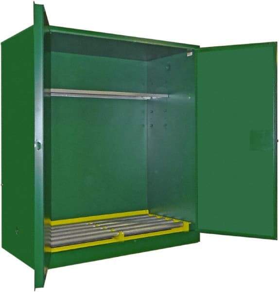 Securall Cabinets - 2 Door, 1 Shelf, Green Steel Standard Safety Cabinet for Flammable and Combustible Liquids - 67" High x 56" Wide x 31" Deep, Self Closing Door, 3 Point Key Lock, 120 Gal Capacity - USA Tool & Supply