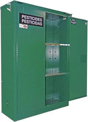 Securall Cabinets - 2 Door, 2 Shelf, Green Steel Standard Safety Cabinet for Flammable and Combustible Liquids - 65" High x 43" Wide x 18" Deep, Manual Closing Door, 3 Point Key Lock, 45 Gal Capacity - USA Tool & Supply