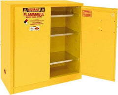 Securall Cabinets - 2 Door, 3 Shelf, Yellow Steel Standard Safety Cabinet for Flammable and Combustible Liquids - 44" High x 43" Wide x 18" Deep, Manual Closing Door, 3 Point Key Lock, 40 Gal Capacity - USA Tool & Supply